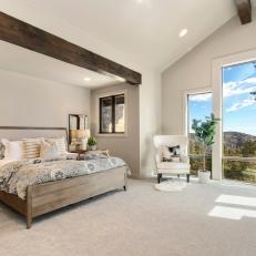 Light, Bright and Airy Master Bedroom With Contrasting Exposed Beams
