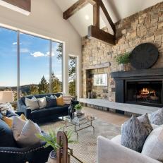 Expansive Formal Living Room in Modern Colorado Home With Stone Accent Wall