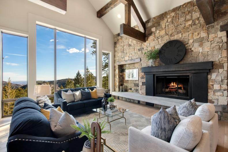Formal Living Room With Stone Accent Wall