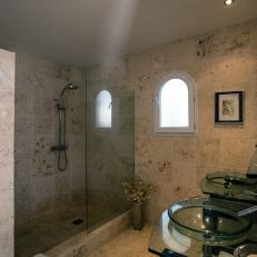 Modern Travertine Tile Bathroom
