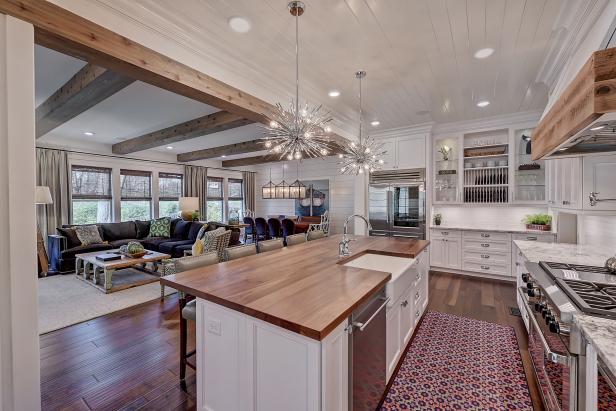 Open-Concept Farmhouse With an Open-Plan Kitchen and Butcher Block ...