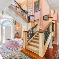 Orange Traditional Foyer With Stairs