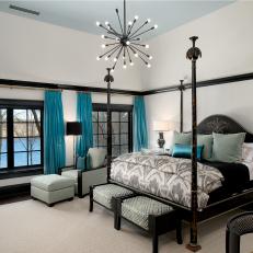 Contemporary Bedroom With Blue Curtains