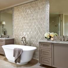 Brown Spa Bathroom With Triangle Tiles
