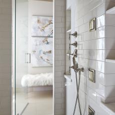 Neutral Walk In Shower With Mosaic Tiles