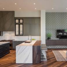 Gray Modern Kitchen and Living Room