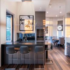 Gray Modern Bar and Leather Barstools