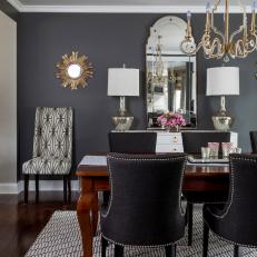 Gray Transitional Dining Room With Pink Flowers