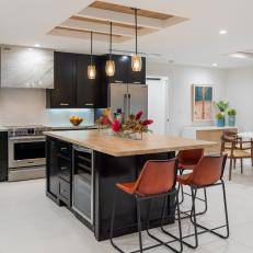 Transitional Kitchen With Butcher Block Island