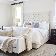 Transitional Main Bedroom With White Sofa