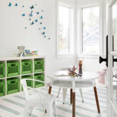 Bright, White Playroom With Midcentury Modern Furniture