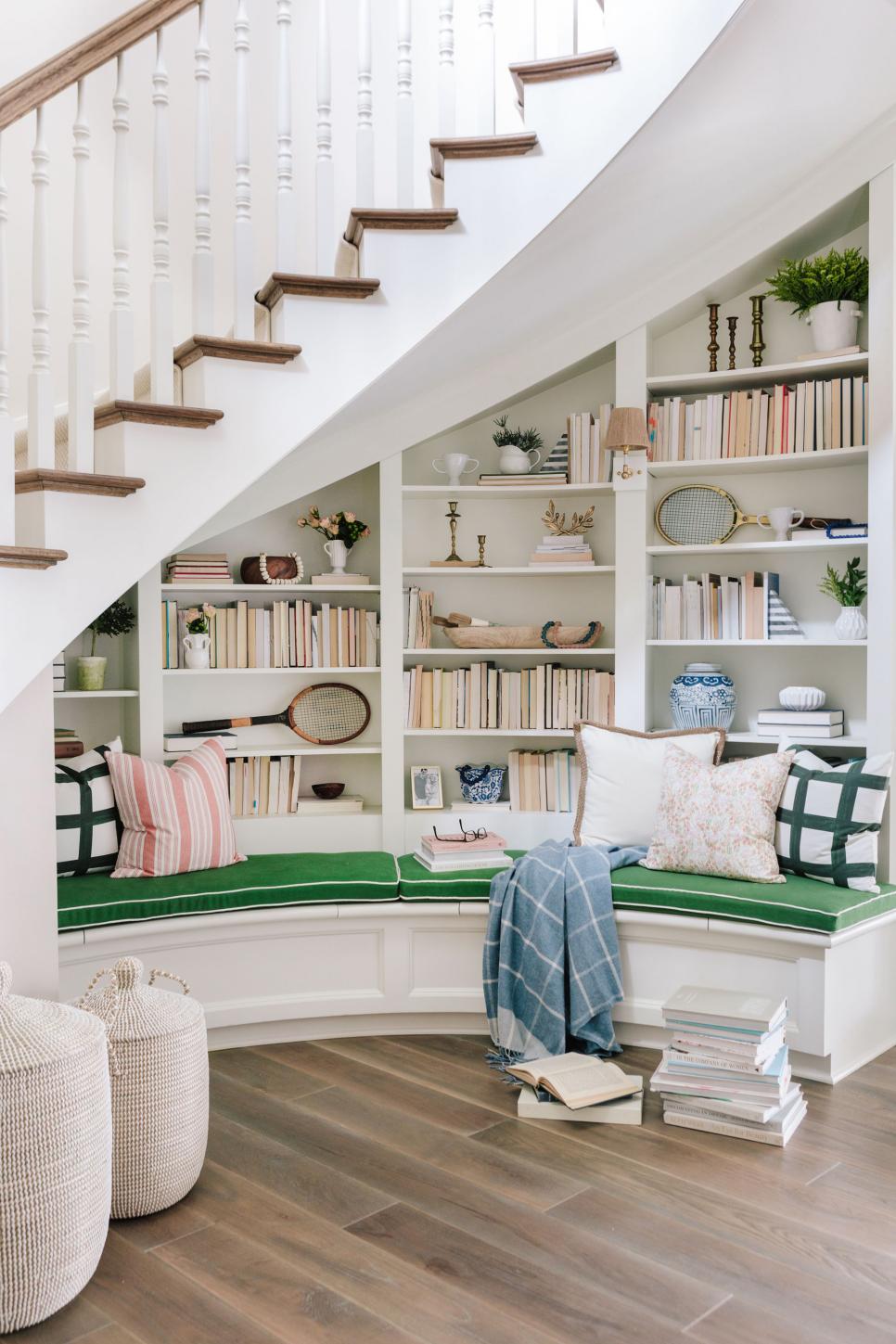 Cozy Reading Nook Under Stairs | HGTV