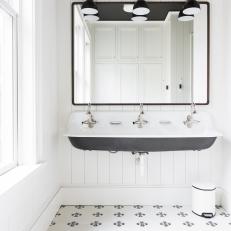 Black-and-White Bathroom With Trough Sink