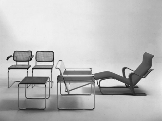 Bauhaus-era table, chairs and lounge by Marcel Breuer.