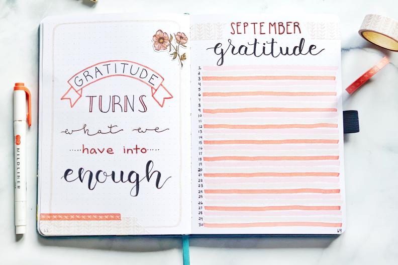 Bullet Journal Gratitude Tracker With Each Month Day Listed