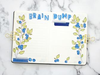 Bullet Journal With Colorful Blueberry Vines, Brain Dump in Middle