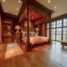 Red Victorian Bedroom With Canopy Bed