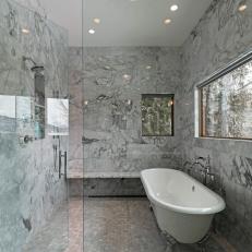 Gray Spa Bathroom With Clawfoot Tub