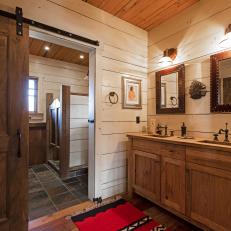 Rustic Bathroom With White Paneling