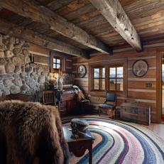 Rustic Living Room With Braided Rug