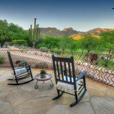 Stone Patio at Arizona Home With Rocking Chairs Viewing the Surrounding Mountain Range