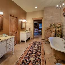 Double-Vanity Bathroom With Clawfoot Tub in Rustic Arizona Home