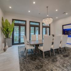 Modern Dining Room With Fireplace