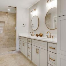 Long Galley-Style Bathroom With Spacious Double Vanity
