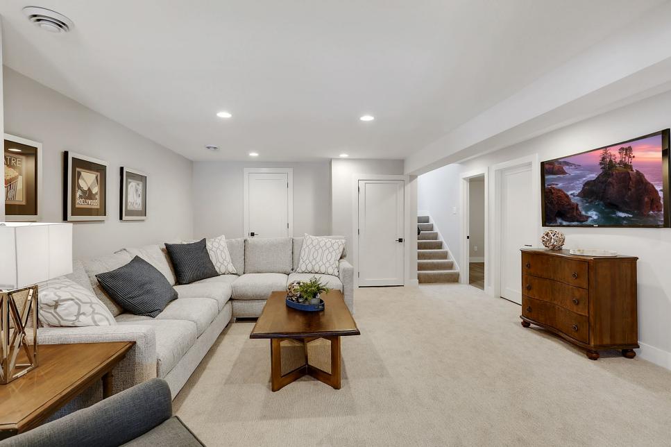 modern basement family room