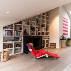 Built-In Bookshelves Are the Feature Wall in an Open Concept Living Space