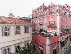 Colorful Buildings Line the Street in Lisbon, Portugal