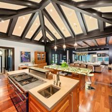 Vaulted Ceilings Accent an Open-Concept Kitchen With Waterfront Views