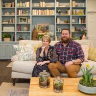 As seen on Home Town, the Keith residence has been fully renovated by Ben and Erin Napier. The den now features updated shelving and hardwood floors.