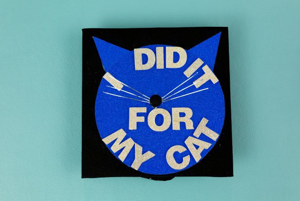 Blue, Cat Shaped Graduation Cap That Reads "I Did It For My Cat" 