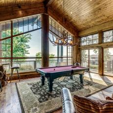 Rustic Game Room With Vaulted Ceiling