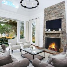 White Transitional Living Room With Paneling