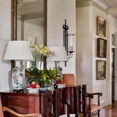 Foyer with Antique Desk and Porcelain Lamps