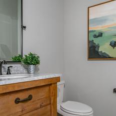Gray Bathroom With Graphic Floor