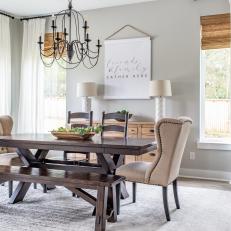 Neutral Transitional Dining Room With Armchairs