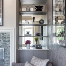 Mirrored Shelf in Gray Living Room