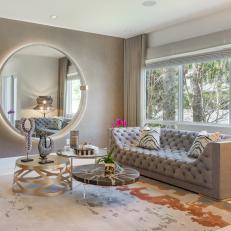 Metallic Art Deco Living Room With Round Mirror