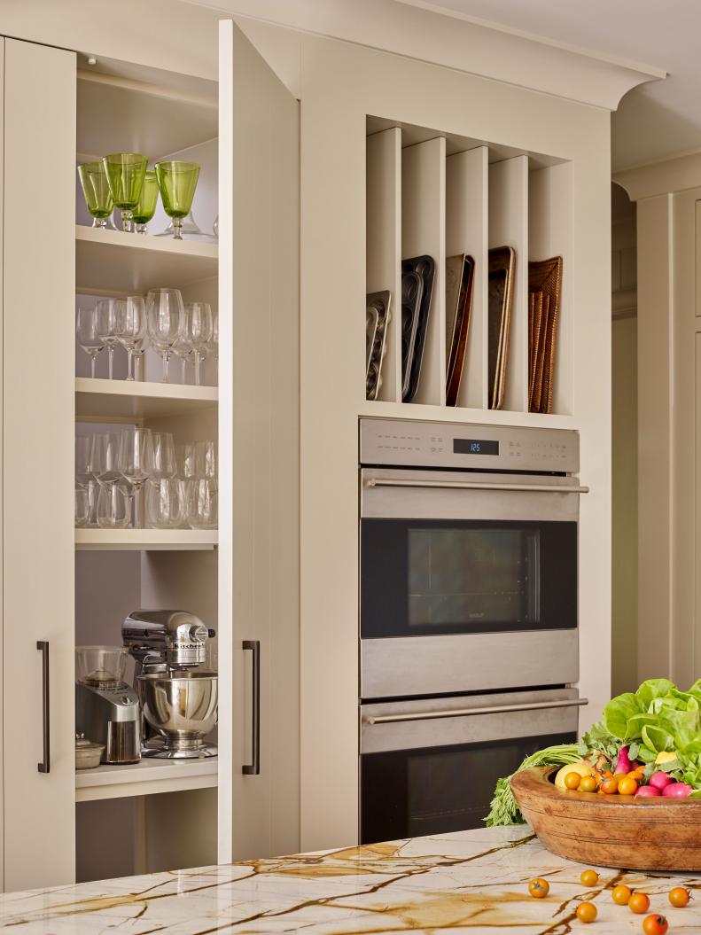 Pantries hide appliances and dishes in the kitchen.
