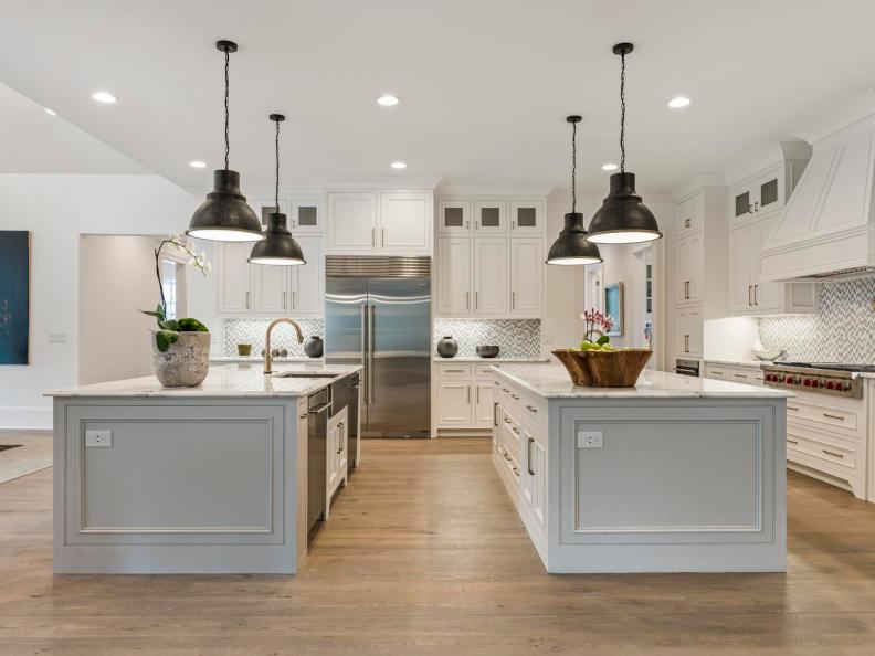 Twin Island Kitchen in White With Metal Accents