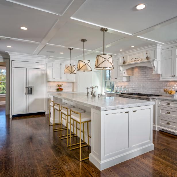 White Kitchen With Dark Wood Floor