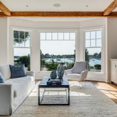 Transitional Living Room With Bay Windows