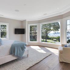 Gray Transitional Bedroom With Harbor View