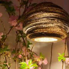 Upcycled Cardboard Pendant Lamp with Cherry Blossoms