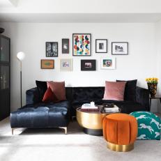 Contemporary Living Room With Orange Ottoman
