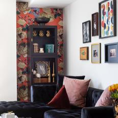 Contemporary Living Room With Floral Accent Wall