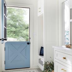 Modern White Mudroom With Blue Dutch Door